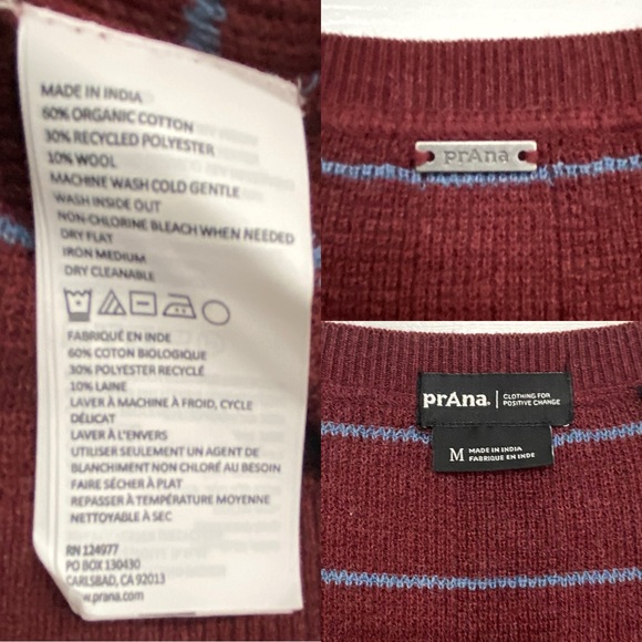 PRANA Women's Milani V-Neck Shirt Maroon Stripe Size Medium New - Picture 9 of 9